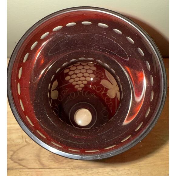Vintage Egermann Bohemian Ruby Red Vase Cut To Clear Etched Glass 8 3/4" Tall - Picture 4 of 8
